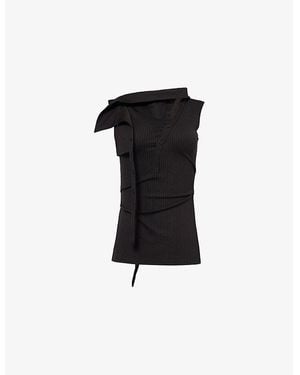 OTTOLINGER Ada Pinstripe Asymmetric Woven Top - Black