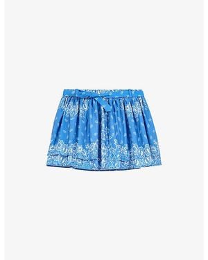 Maje Bandana-Print Ruffled Cotton Mini Skirt - Blue