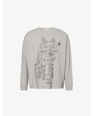Loewe X Louis Wain Cat Long-Sleeves Cotton-Jersey T-Shirt - Grey