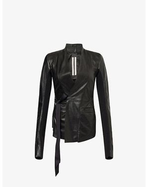 Rick Owens Hollywood Wrap-Front Leather Jacket - Black