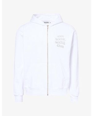 ANTI SOCIAL SOCIAL CLUB Rhinestone-Embellished Zip-Up Cotton- Jersey Hoody - White
