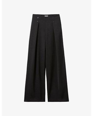 Claudie Pierlot Tailored Wide-Leg Wool-Blend Trousers - Black