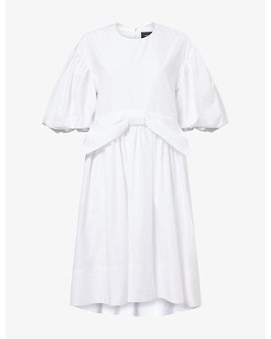 Simone Rocha Puff-Sleeve Gathered Bow Cotton Mini Dress - White