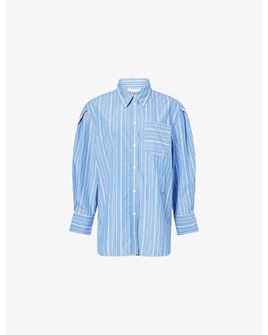 Ganni Striped Long-Sleeve Cotton Shirt - Blue