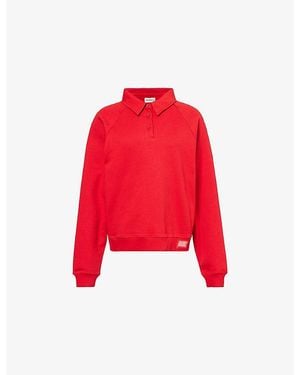 ADANOLA Raglan Polo Cotton-Jersey Sweatshirt - Red