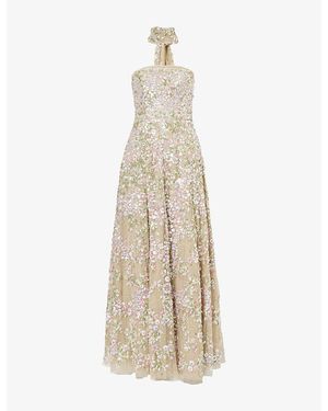 Needle & Thread Dream Garland Floral-Sequinned Mesh Gown - Natural