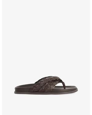 Dune Lindie Woven-Strap Flat Leather Sandals - Brown