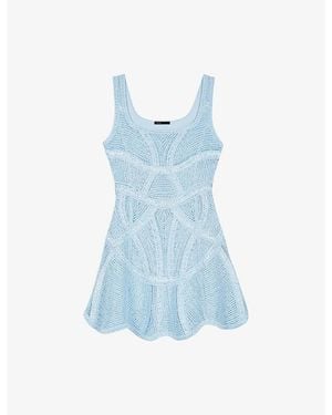 Maje Sleeveless Square-Neck Crochet Mini Dress - Blue