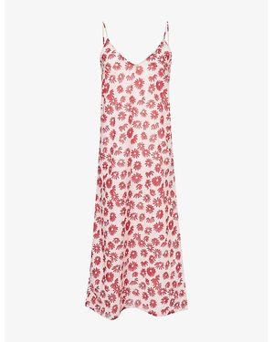 Desmond & Dempsey Floral-Print Spaghetti-Strap Cotton Night Dress - Red