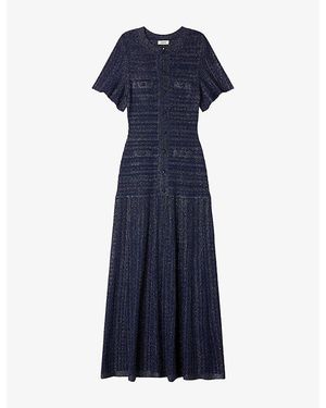 Sandro Rhinestone-Embellished Knitted Maxi Dress - Blue
