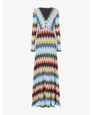 Missoni V-Neck Raschel Knit Maxi Dress - Blue