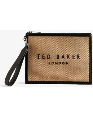 Ted Baker Tural Pallmes Logo-embossed Faux-raffia Pouch - Natural
