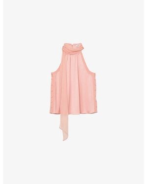 Reiss Andrea Tie-Neck Woven Top - Pink
