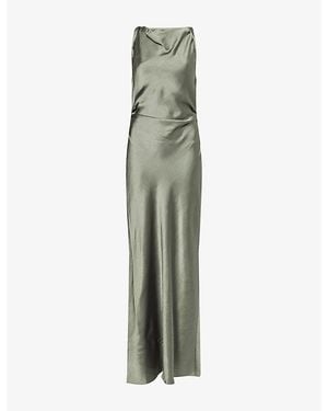 Vince Twisted Ruched Satin Maxi Dress - Green