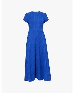 ME+EM Fit-And-Flare Short-Sleeve Cotton-Blend Maxi Dress - Blue