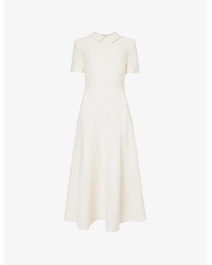 Roland Mouret Pointed-Collar Flared-Skirt Crepe Midi Dress - White