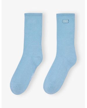 Sandro Embroidered Logo-Patch Ribbed Stretch-Cotton Socks - Blue