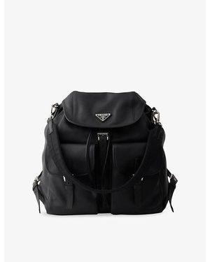Prada Branded Leather Backpack - Black