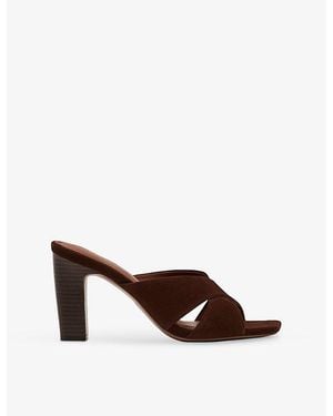 Reiss Rochelle Suede Block-Heel Mules - Brown