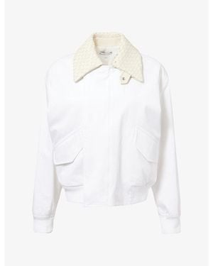 Bottega Veneta Intrecciato-Collared Cotton Bomber Jacket - White