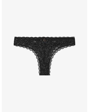 Aubade Rosessence Mid-Rise Stretch-Lace Tanga Briefs - Black