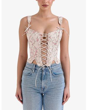 House Of Cb Kikki Stretch-Cotton Corset Top in White | Lyst