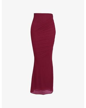 House Of Cb Cassidy Fluted-Hem Mesh Maxi Skirt - Red