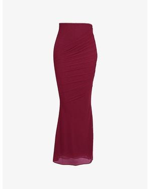 House Of Cb Cassidy Fluted-Hem Mesh Maxi Skirt - Red