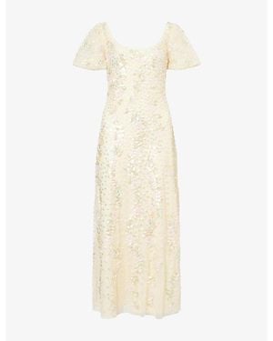 Needle & Thread Confetti Puff-Sleeve Sequin-Embellished Tulle Gown - Natural
