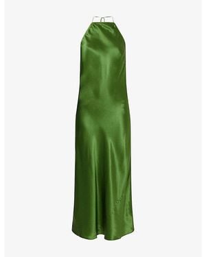 Reformation Maripaz Halterneck Silk-Charmeuse Midi Dress - Green
