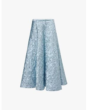 Gucci Butterfly-Pattern Mid-Waist Brocade Midi Skirt - Blue