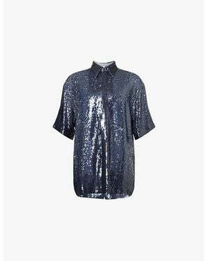 Dries Van Noten Sequin-Embellished Short-Sleeves Woven Shirt - Blue