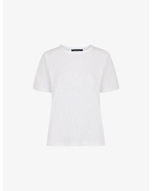 Whistles Broderie-Sleeve Regular-Fit Cotton T-Shirt - White
