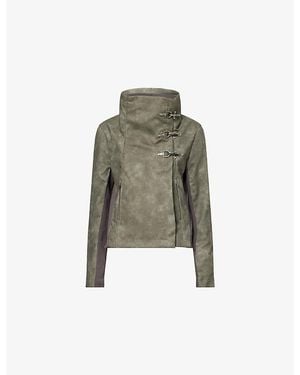 Jaded London Funnel Neck Faux-Leather Jacket - Green