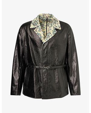 Dries Van Noten Randy Floral-Lining Waxed-Cotton Coat - Black