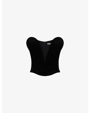 House Of Cb Vienne Plunge-Neck Velvet-Jersey Corset Top - Black