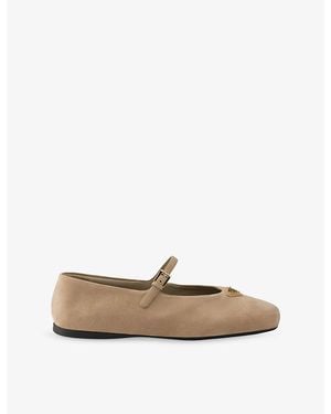 Prada Triangle-Logo Suede Ballerina Flats - Natural