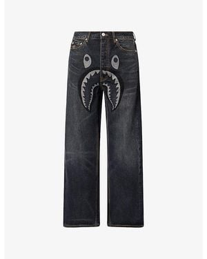 A Bathing Ape Shark Embroidered Relaxed-Fit Denim Jeans - Black