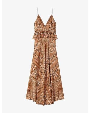 Sandro V-Neck Bandana-Print Woven Maxi Dress - Brown