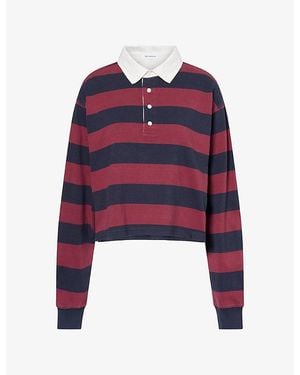 GOOD AMERICAN The Cropped Rugby Cotton-Jersey Polo Shirt - Red