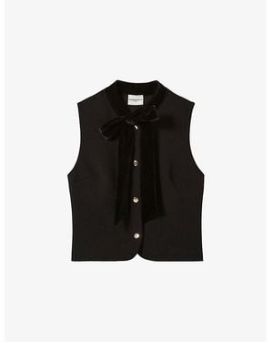 Claudie Pierlot Tie-Neck Sleeveless Stretch-Woven Blouse - Black