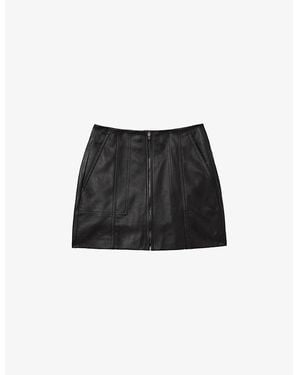 Reiss Zip-Front High-Rise Leather Mini Skirt - Black