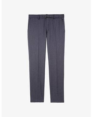 The Kooples Buckle-Belt Straight-Leg Regular-Fit Wool Pants - Blue