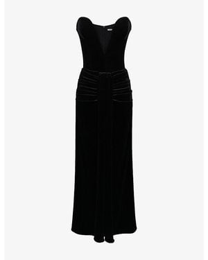 House Of Cb Vienne Plunge-Neck Stretch-Velvet Maxi Dress - Black