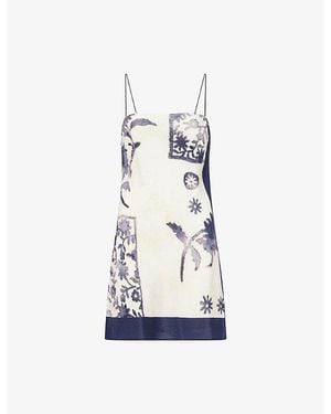 SIR. Phillipa Square-Neck Silk-Blend Mini Dress - Blue