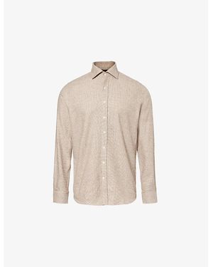 Oscar Jacobson Hush Spread-Collar Curved-Hem Slim-Fit Cotton Shirt - Natural