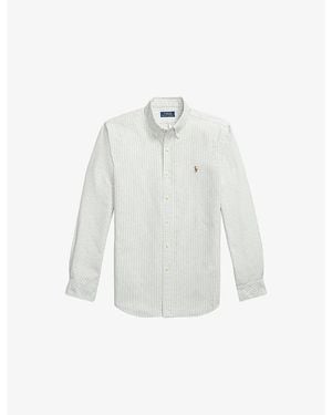 Polo Ralph Lauren Striped Logo-Embroidered Cotton Oxford Shirt - White