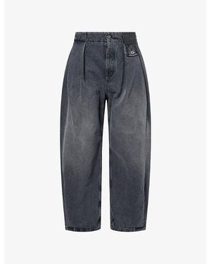Loewe Brand-Patch Barrel-Leg Denim Jeans - Blue