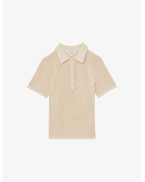 Reiss Evi Open-Knit Cotton-Blend Polo Shirt - Natural