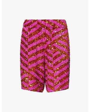 Dries Van Noten Pomy Sequin-Embellished Shorts - Red